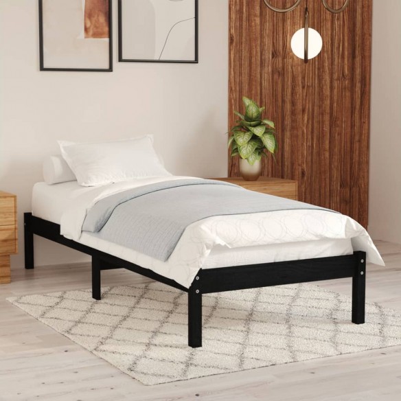 Lit Noir Bois de pin massif 100x200 cm