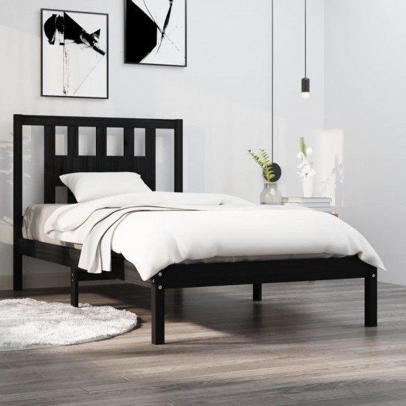 Lit Noir Bois de pin massif 100x200 cm