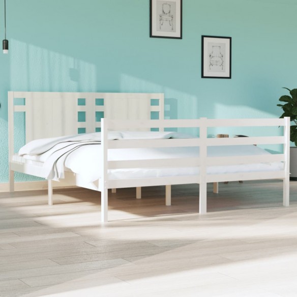 Lit Blanc Bois de pin massif 150x200 cm Très grand