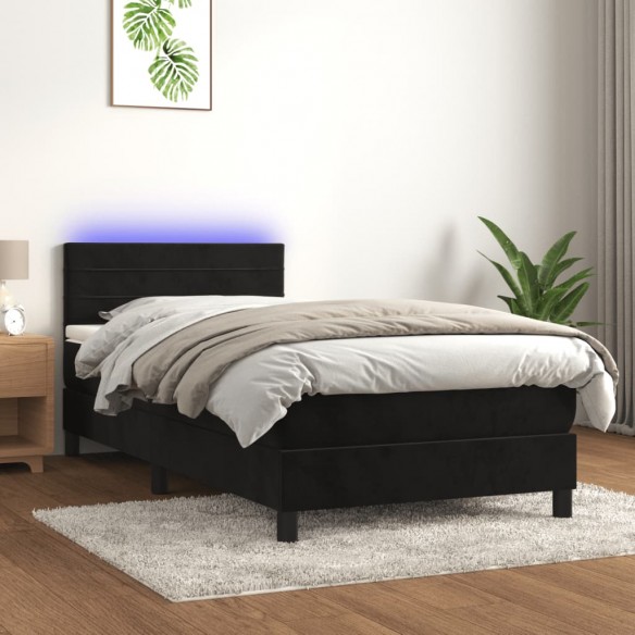 Lit avec matelas et LED Noir 90x200 cm