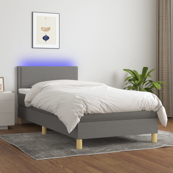 Lit avec matelas et LED Gris foncé 90x200cm
