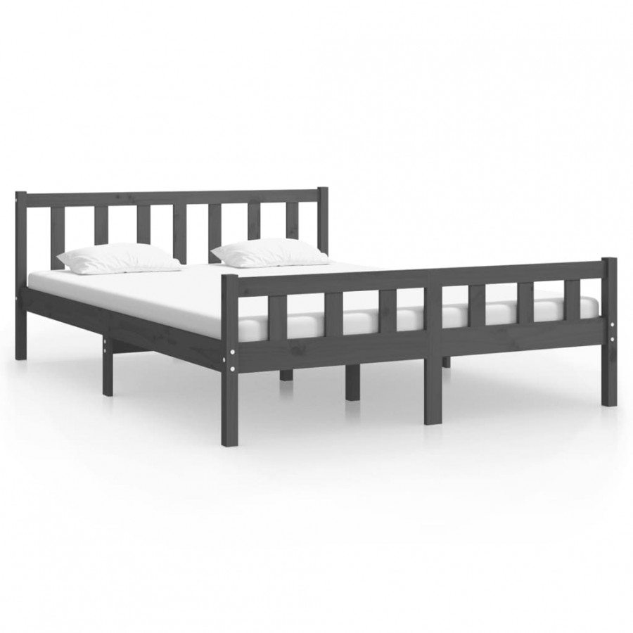 Lit Gris Bois massif 150x200 cm Très grand