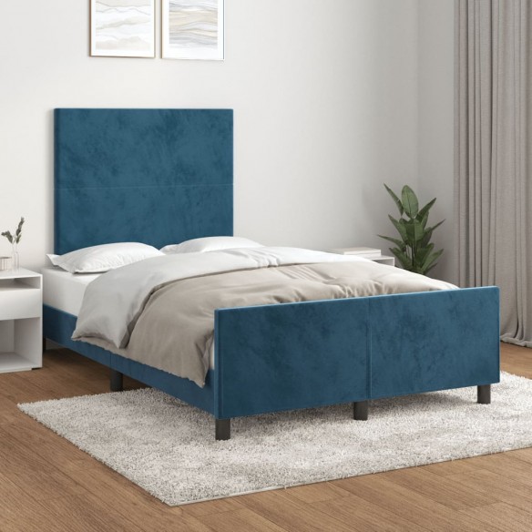 Lit avec tête de lit Bleu foncé 120x200 cm Velours