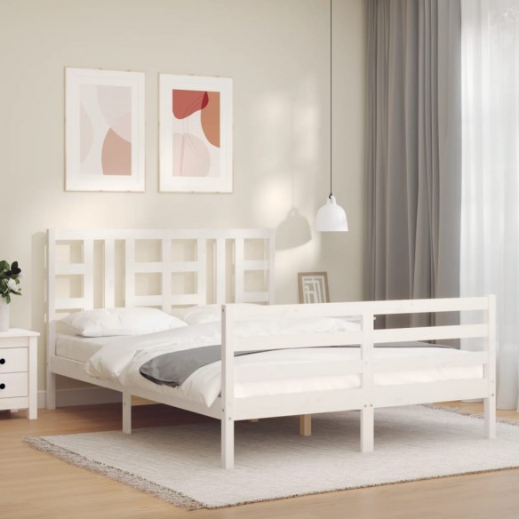 Lit avec tête de lit blanc King Size bois massif