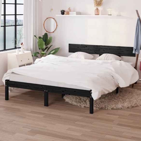 Lit Noir Bois de pin massif 160x200 cm