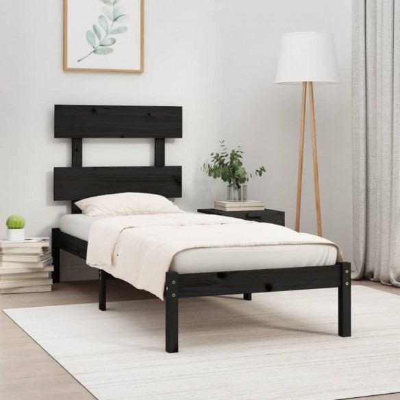 Lit Noir Bois massif 75x190 cm Petit simple