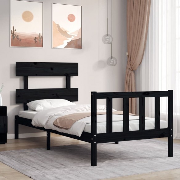 Lit avec tête de lit noir petit simple bois massif