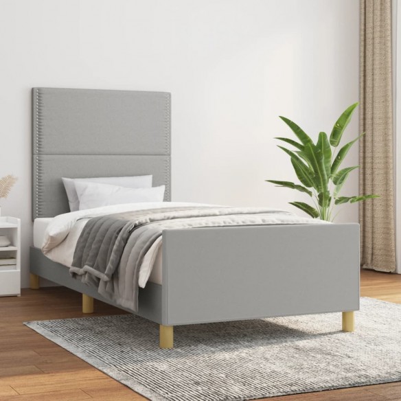 Lit avec tête de lit Gris clair 90x200 cm Tissu