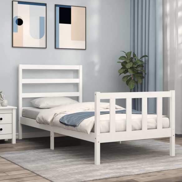 Lit avec tête de lit blanc 90x200 cm bois massif