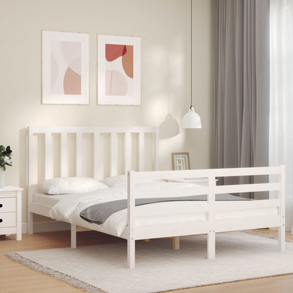 Lit avec tête de lit blanc 140x200 cm bois massif