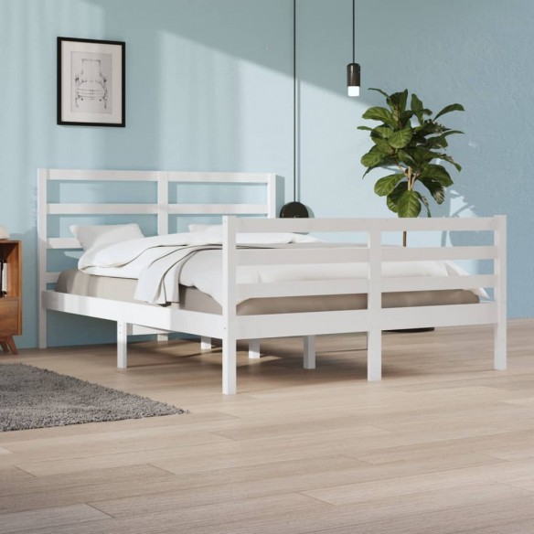 Lit Blanc Bois de pin massif 140x200 cm