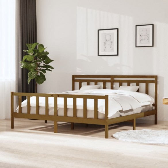 Lit Marron miel Bois massif 200x200 cm