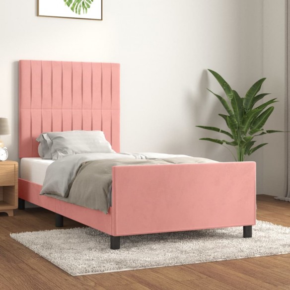 Lit avec tête de lit Rose 100x200 cm Velours