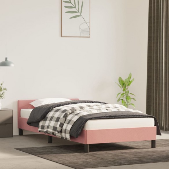 Lit avec tête de lit Rose 100x200 cm Velours