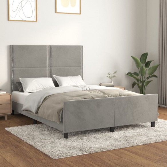 Lit avec tête de lit Gris clair 140x190 cm Velours