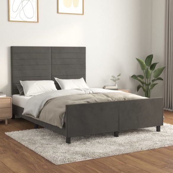 Lit avec tête de lit Gris foncé 140x190 cm Velours