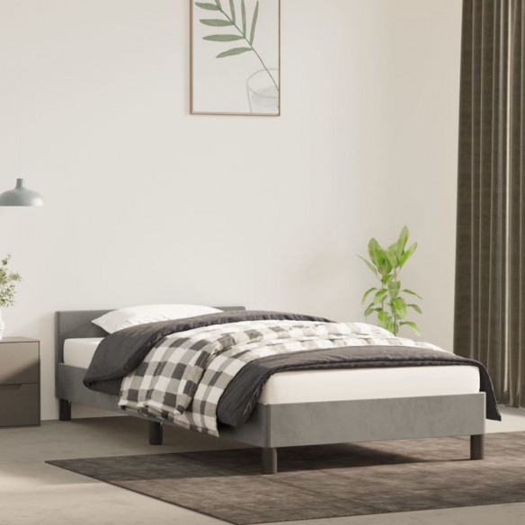 Lit avec tête de lit Gris clair 100x200 cm Velours
