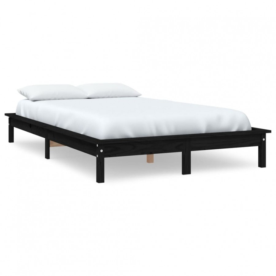 Lit noir 120x190 cm petit double bois massif de pin