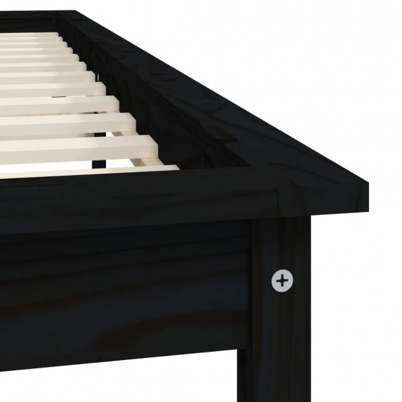 Lit noir 120x190 cm petit double bois massif de pin