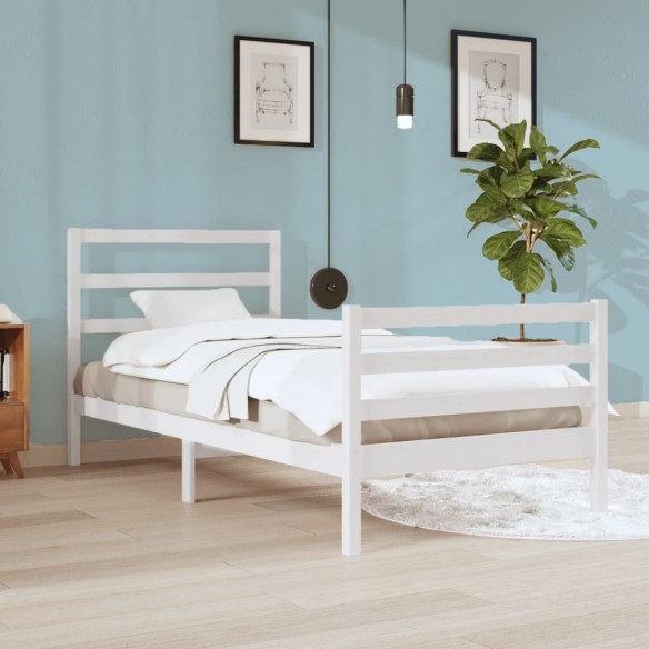 Lit Blanc Bois de pin massif 90x200 cm