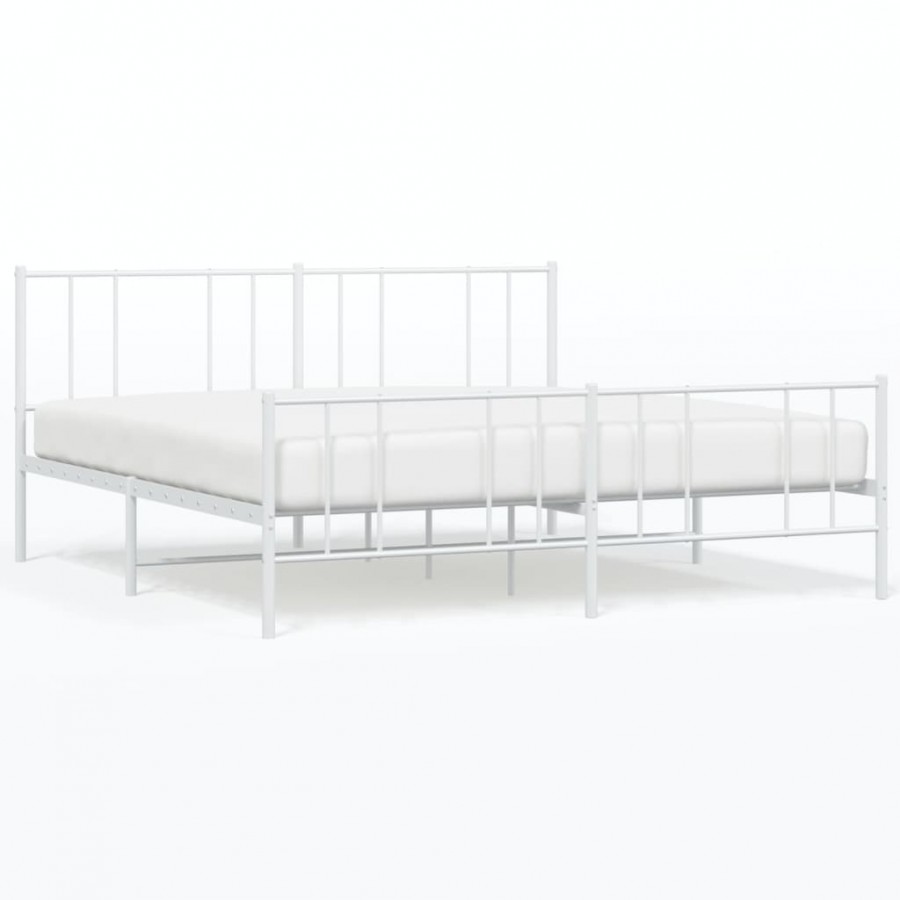 Lit métal avec tête de lit/pied de lit blanc 200x200cm