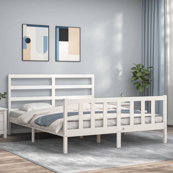 Lit avec tête de lit blanc 160x200 cm bois massif