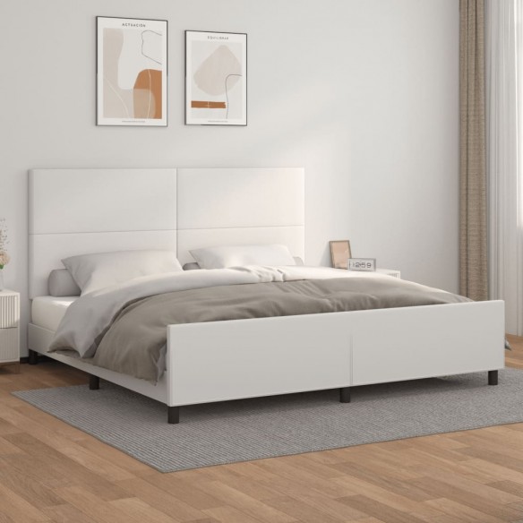 Lit avec tête de lit Blanc 200x200 cm Similicuir