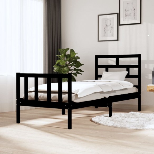 Lit Noir Bois de pin massif 75x190 cm Petit simple