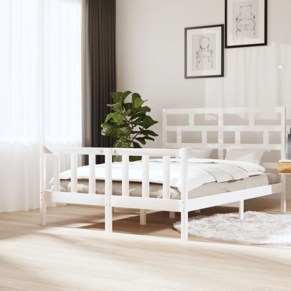 Lit Blanc Bois de pin massif 160x200 cm