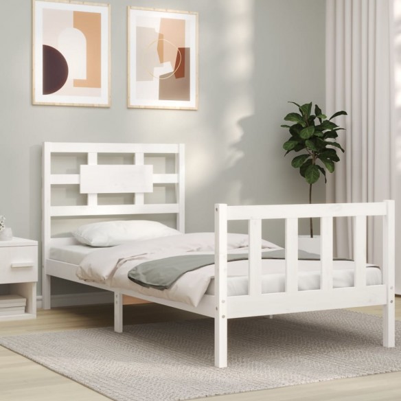 Lit avec tête de lit blanc 90x200 cm bois massif