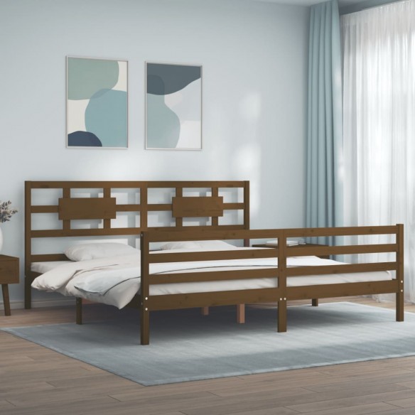 Lit avec tête de lit marron miel 200x200cm bois massif