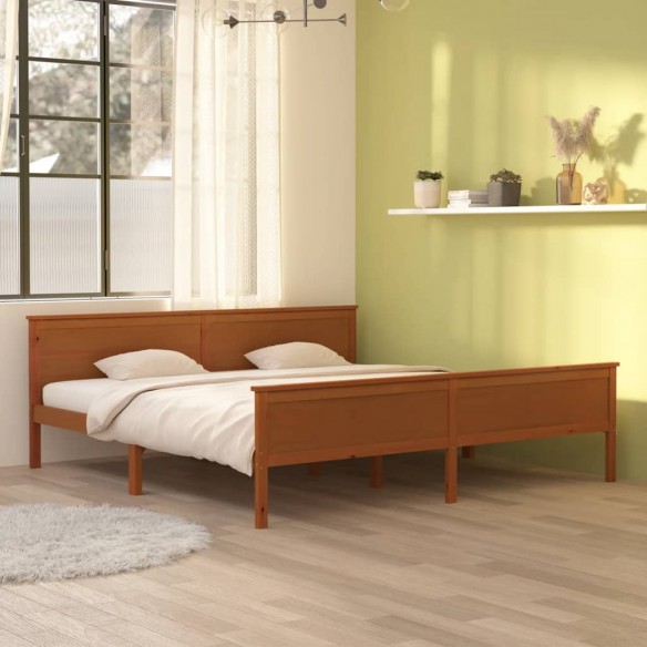 Lit Marron miel Bois de pin massif 200x200 cm