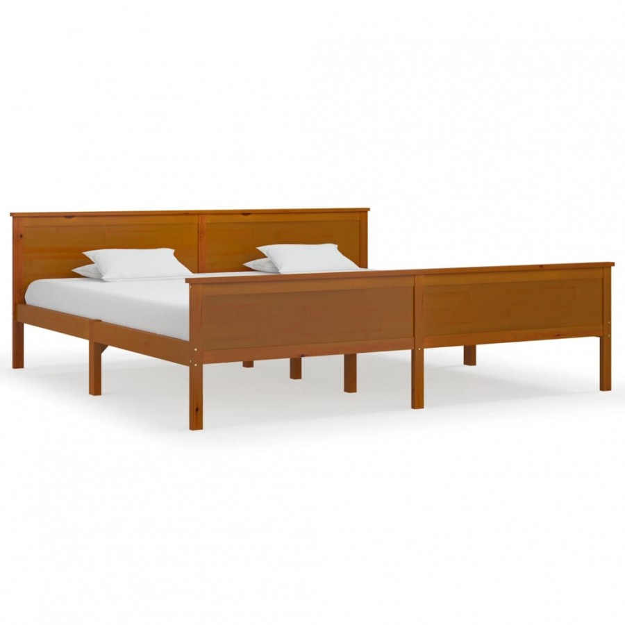 Lit Marron miel Bois de pin massif 200x200 cm