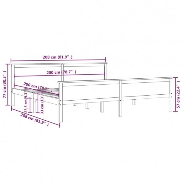 Lit Marron miel Bois de pin massif 200x200 cm