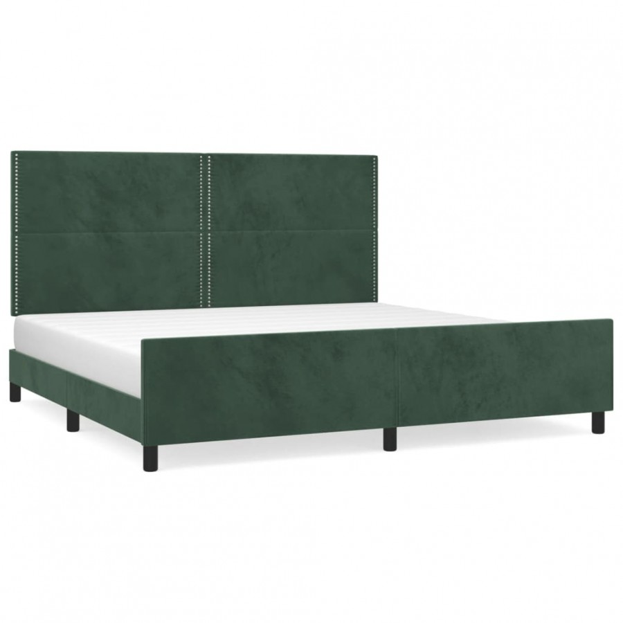 Lit avec tête de lit Vert foncé 200x200 cm Velours
