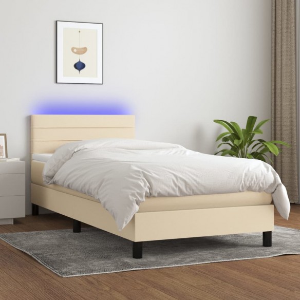 Lit avec matelas LED Crème 90x200 cm Tissu