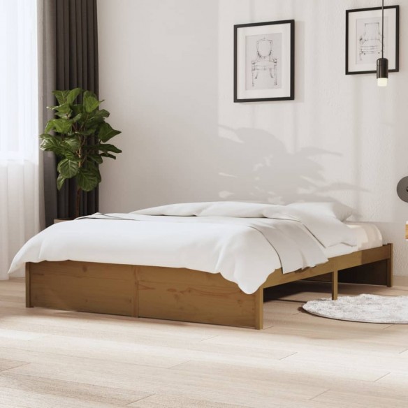 Lit Marron miel Bois massif 140x190 cm