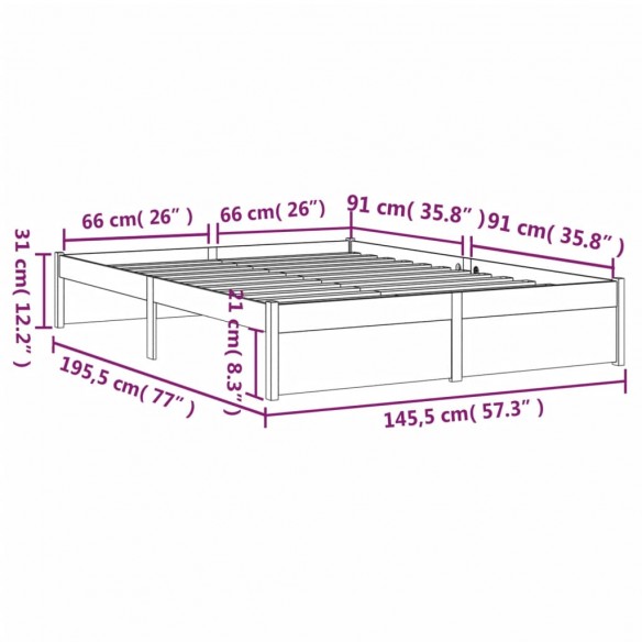 Lit Marron miel Bois massif 140x190 cm