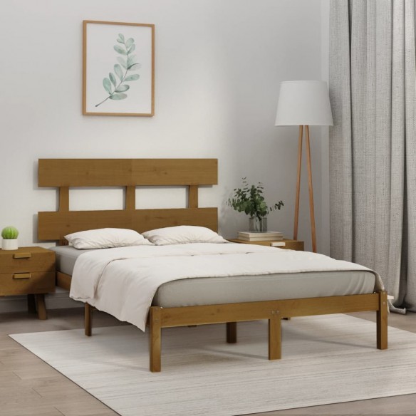 Lit Marron miel Bois massif 200x200 cm