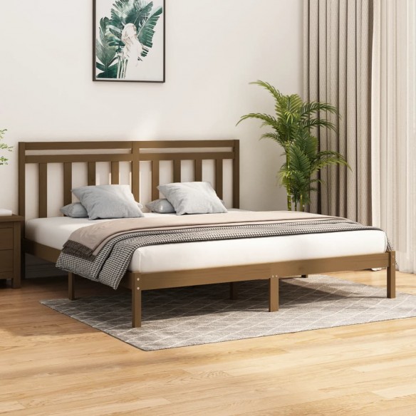 Lit Marron miel Bois massif 200x200 cm