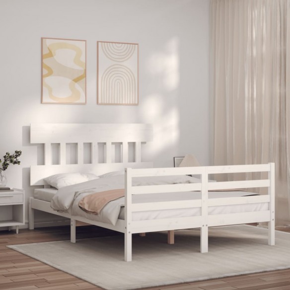 Lit avec tête de lit blanc 120x200 cm bois massif