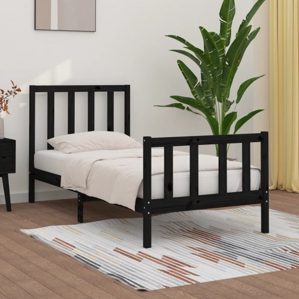 Lit Noir Bois massif 75x190 cm Petit simple