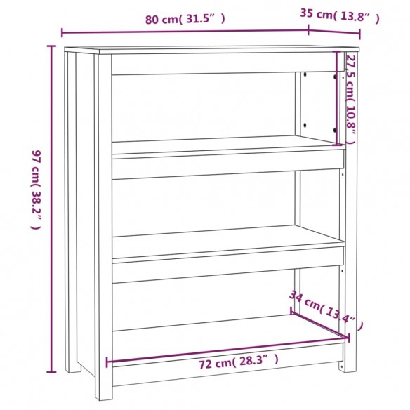 Bibliothèque Marron miel 80x35x97 cm Bois de pin massif
