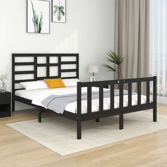 Lit Noir Bois massif 140x190 cm