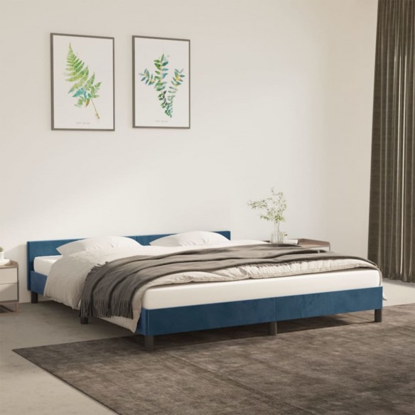 Lit avec tête de lit Bleu foncé 160x200 cm Velours