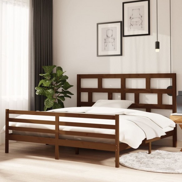 Lit Marron miel Bois de pin massif 200x200 cm