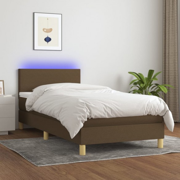 Lit et matelas et LED Marron foncé 90x200cm