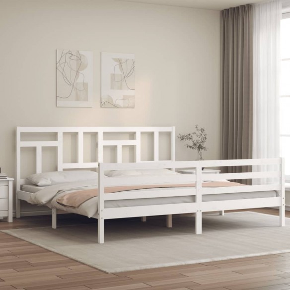 Lit avec tête de lit blanc 200x200 cm bois massif