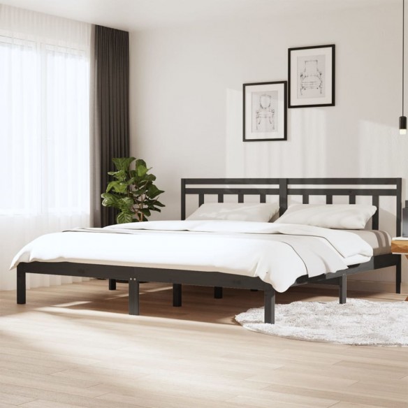 Lit Gris Bois de pin massif 200x200 cm