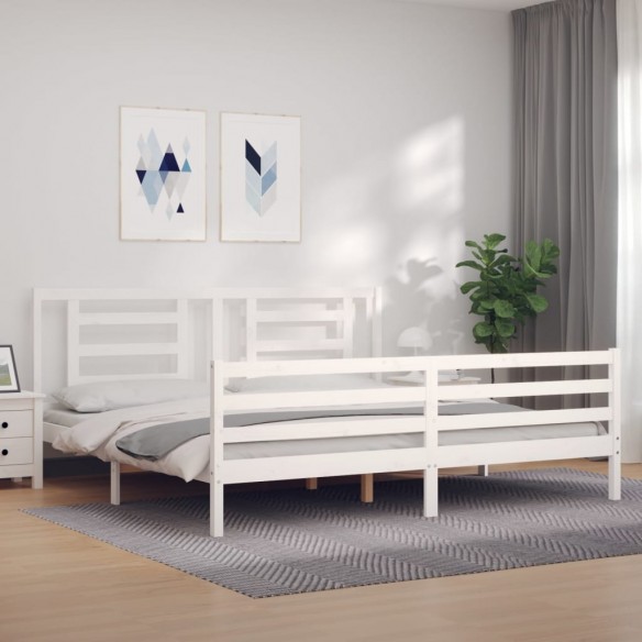 Lit avec tête de lit blanc 200x200 cm bois massif